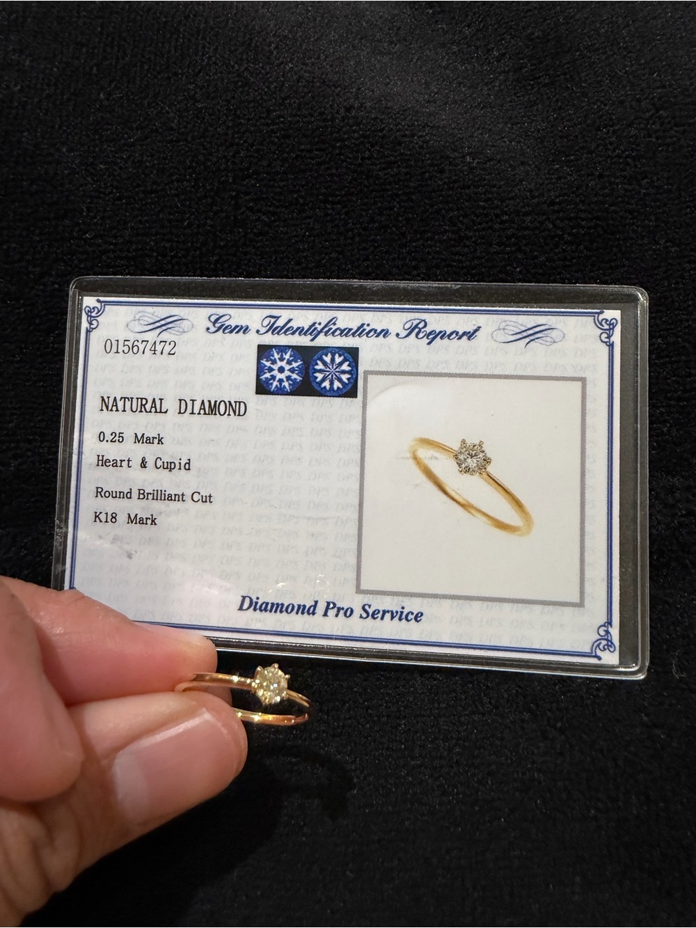 100% Real K18 Heart & Cupid Natural Diamond Ring - With Certificate Unused